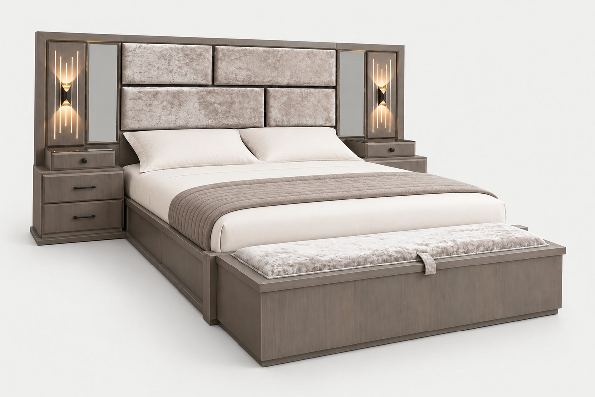 Grid-headboard bedroom set