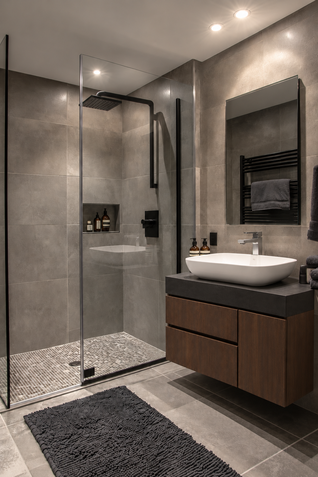 Compact dark bathroom vanity